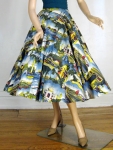 Amazing Vintage 50s Post Card Novelty Print Circle Skirt
