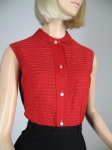 Cherry Red Pintuck Vintage 50s Bib Front Blouse
