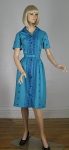 Turquoise Vintage 60s Border Print Shirt Dress