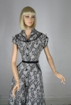 Cutest Vintage 50s Black and White Pixel Lace Print Cotton Dress 03.jpg