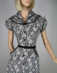 Cutest Vintage 50s Black and White Pixel Lace Print Cotton Dress 05.jpg