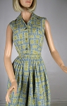 Detailed Vintage 60s Tile Print Mustard and Gray Shirt Dress 03.jpg
