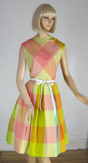 Fruity Sherbet Vintage 60s Window Pane Plaid Dress