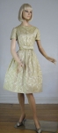 Golden Rose Brocade 60s Full Skirt Dress