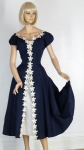 Blue Taffeta Vintage 50s Appliqued Party Dress 02.jpg