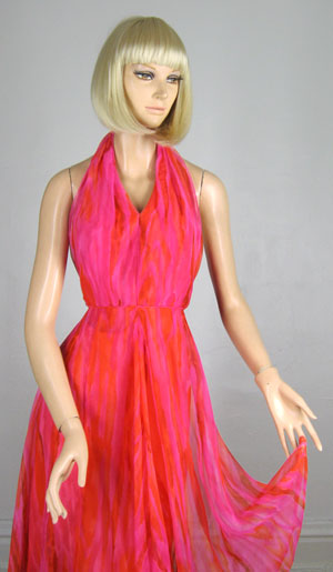Fiery Flame Pink Jack Bryan Vintage 60s Halter Dress