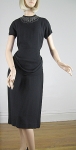 Black Vintage 40s Draped Waist Studded Crepe Dress 03.jpg