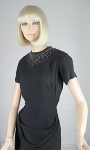 Black Vintage 40s Draped Waist Studded Crepe Dress 04.jpg