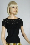 Black Fringed Vintage 50s Embellished Bug Top