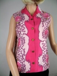 Hot Pink Vintage 60s Border Print Heraldic Crest Top