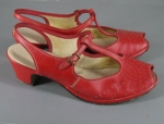 Cherry Red Vintage 40s/50s T-Strap Peep Toe Shoes
